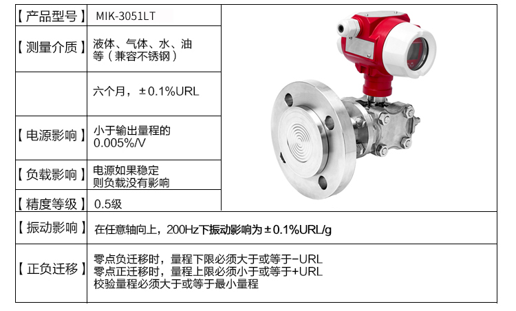 米科MIK-3051LT型單法蘭式液位變送器產品參數