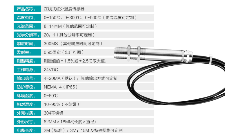 米科MIK-AL-10工業在線紅外測溫儀產品參數