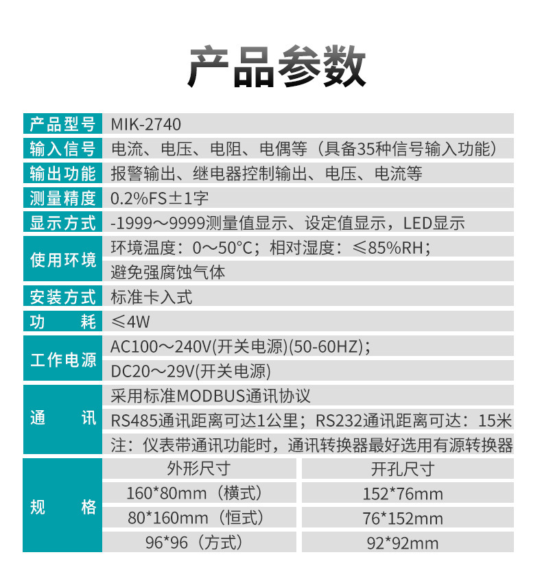 米科MIK-2740四通道顯示控制儀產(chǎn)品參數(shù)